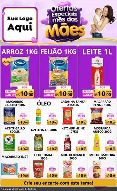 Modelo de Encarte para Encarte Grande com o tema Ofertas Especiais - Mês das Mães para Supermercado