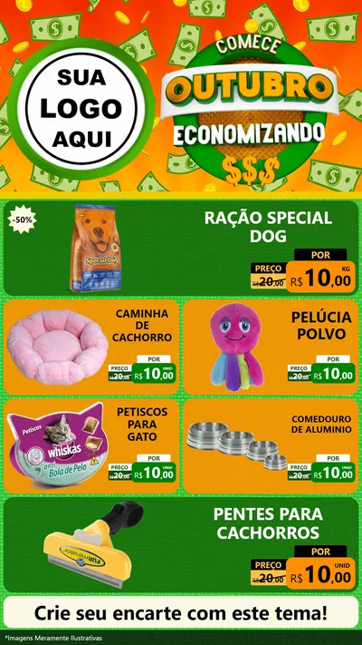 Modelo de TV para TV Vertical com o tema Comece Outubro Economizando para Pet Shop