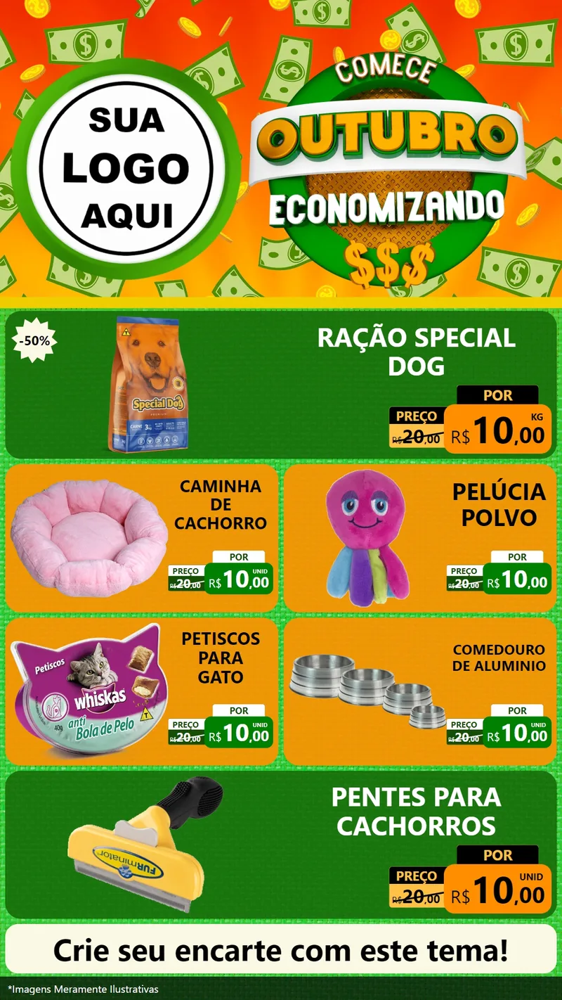 Modelo de TV para TV Vertical com o tema Comece Outubro Economizando para Pet Shop
