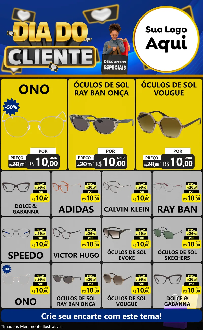Modelo de Encarte para Encarte Grande com o tema Dia Do Cliente para Óticas