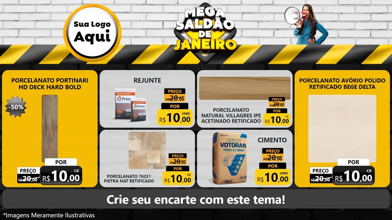 Modelo de TV para TV Horizontal com o tema Mega Saldão de Janeiro para Pisos e revestimentos