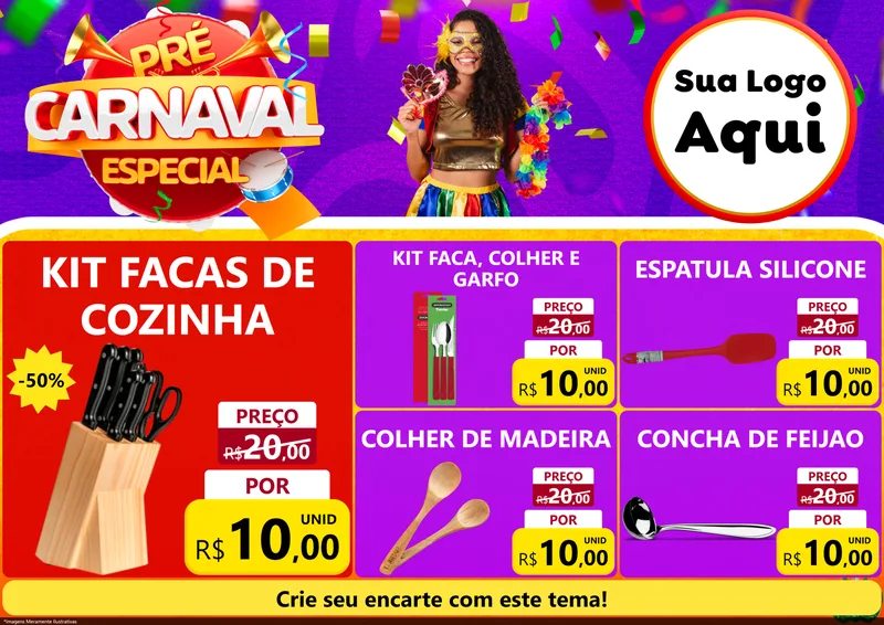 Modelo de Encarte para Encarte A4 Horizontal com o tema Pré-Carnaval Especial para Utilidades Domésticas