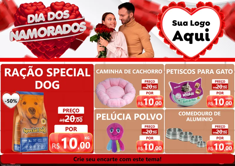 Modelo de Encarte para Encarte A4 Horizontal com o tema Dia dos Namorados para Pet Shop