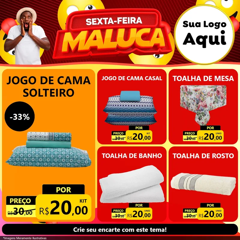 Modelo de Rede Social para Feed Facebook com o tema Sexta-feira Maluca para Cama, Mesa e Banho