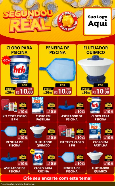Modelo de Encarte para Encarte Grande com o tema Segundou do Real para Produtos para Piscina
