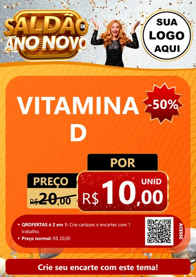 Modelo de Cartaz para Cartaz A4 Vertical com o tema Saldão de Ano Novo para Farmácia