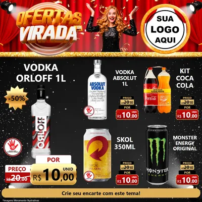Modelo de Rede Social para Feed Facebook com o tema Ofertas da Virada para Distribuidora de bebidas