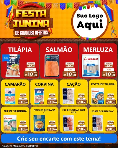 Modelo de Rede Social para Feed Instagram com o tema Festa Junina de Grandes Ofertas para Peixaria