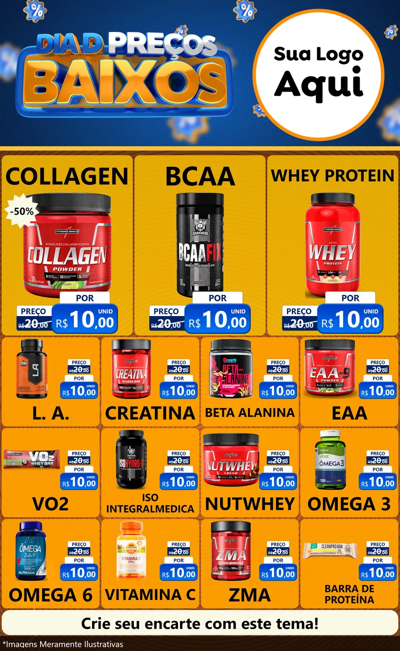 Modelo de Encarte para Encarte Grande com o tema Dia D Preço Baixo para Suplementos alimentares