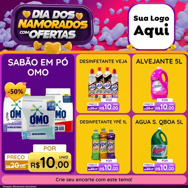 Modelo de Rede Social para Feed Facebook com o tema Dia Dos Namorados Com Ofertas para Produtos de Limpeza