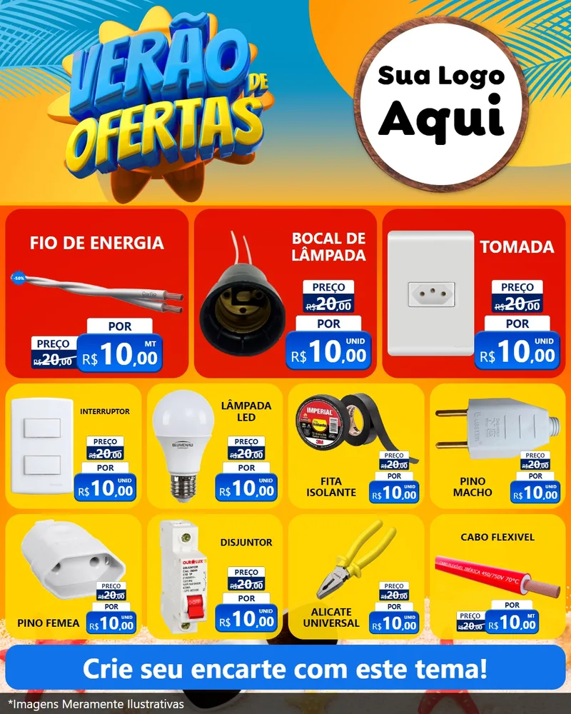 Modelo de Rede Social para Feed Instagram com o tema Verão de Ofertas para Materiais Elétricos