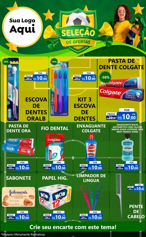 Modelo de Encarte para Encarte Grande com o tema Seleção de Ofertas - Copa para Higiene Pessoal