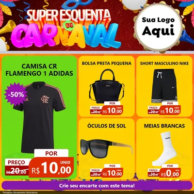 Modelo de Rede Social para Feed Facebook com o tema Super Esquenta de Carnaval para Roupas e acessórios