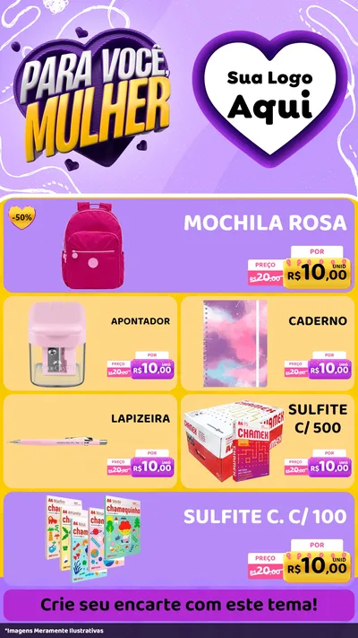 Modelo de TV para TV Vertical com o tema Para Você, Mulher para Papelaria