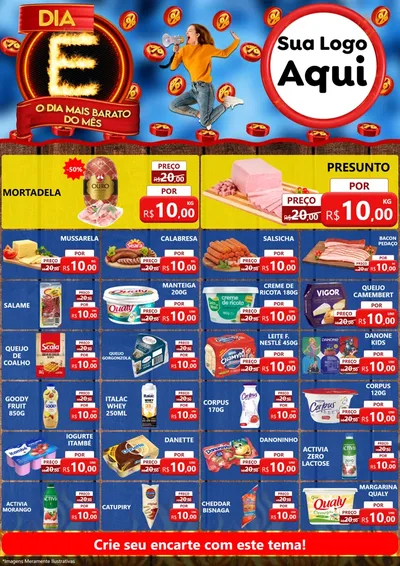 Modelo de Encarte para Encarte A4 Vertical com o tema Dia E - O Dia Mais Barato Do Mês para Frios e Laticínios