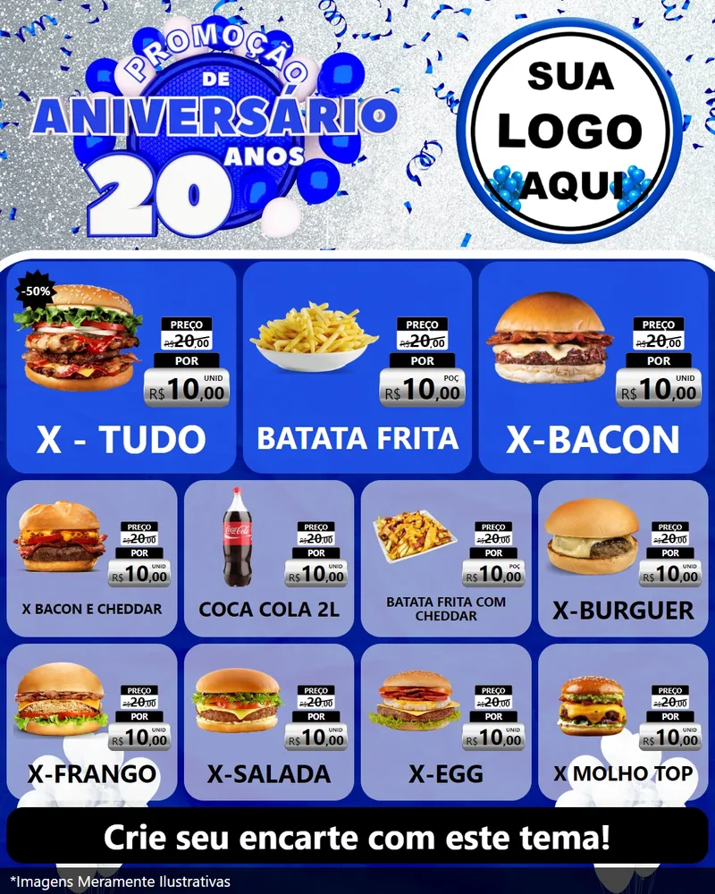 Modelo de Rede Social para Feed Instagram com o tema Promoção de Aniversário - 20 Anos para Hamburgueria