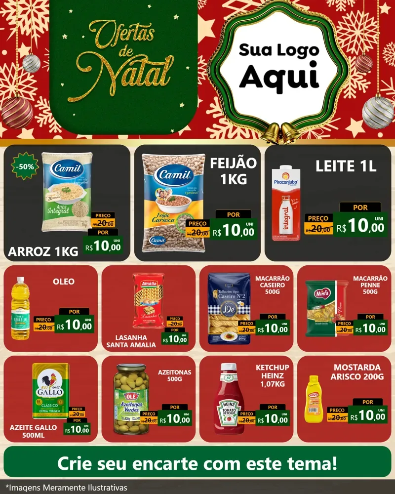 Modelo de Rede Social para Feed Instagram com o tema Natal de Ofertas para Supermercado