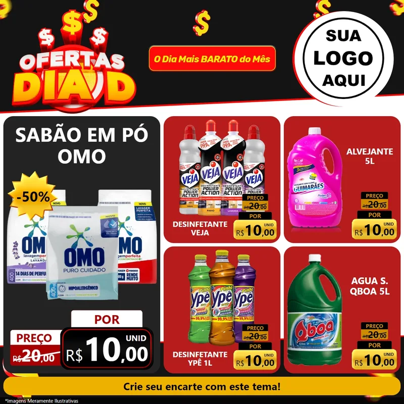Modelo de Rede Social para Feed Facebook com o tema Ofertas Dia D para Produtos de Limpeza
