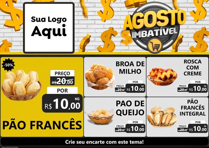 Modelo de Encarte para Encarte A4 Horizontal com o tema Agosto imbatível para Padaria