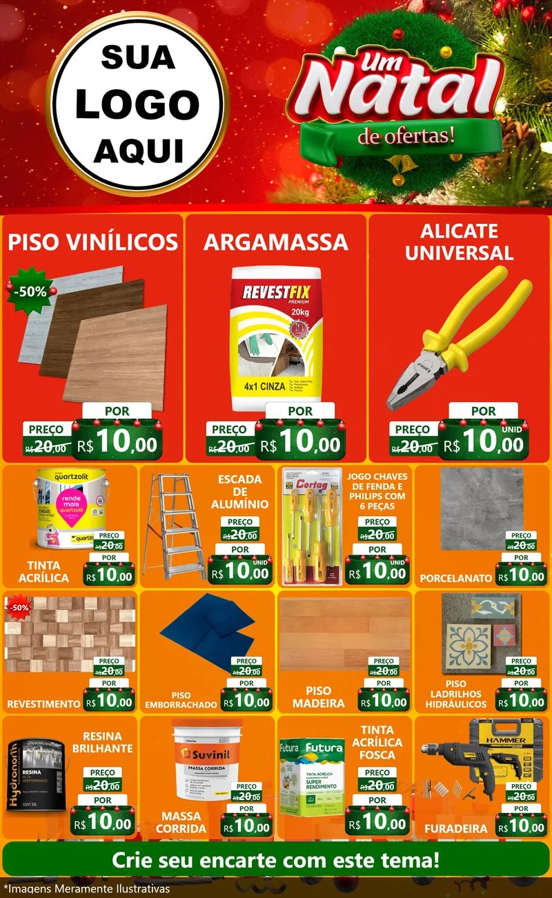Modelo de Encarte para Encarte Grande com o tema Um Natal de Ofertas para Material para Construção