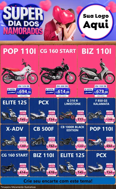 Modelo de Encarte para Encarte Grande com o tema Super Dia dos Namorados para Concessionaria de Motos