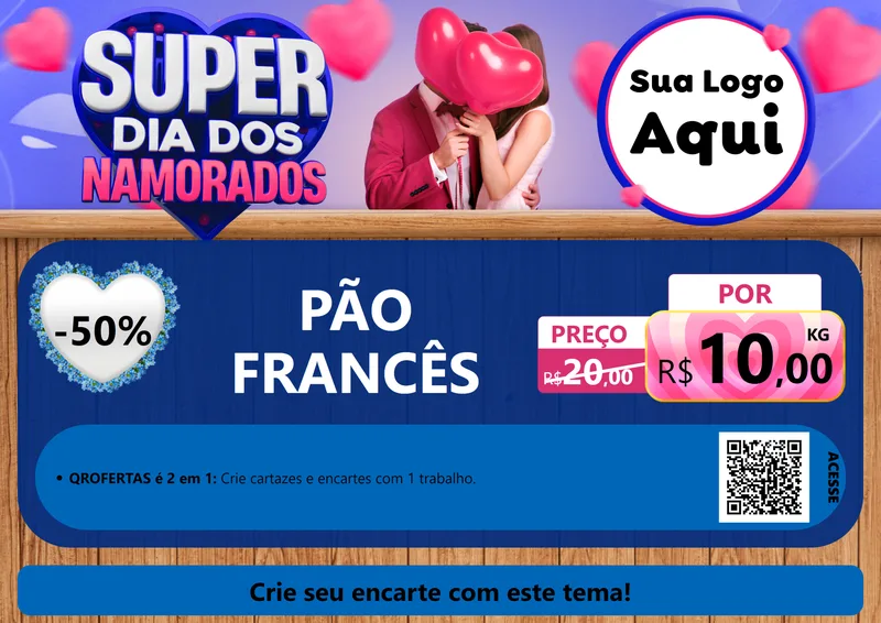 Modelo de Cartaz para Cartaz A4 Horizontal com o tema Super Dia dos Namorados para Padaria