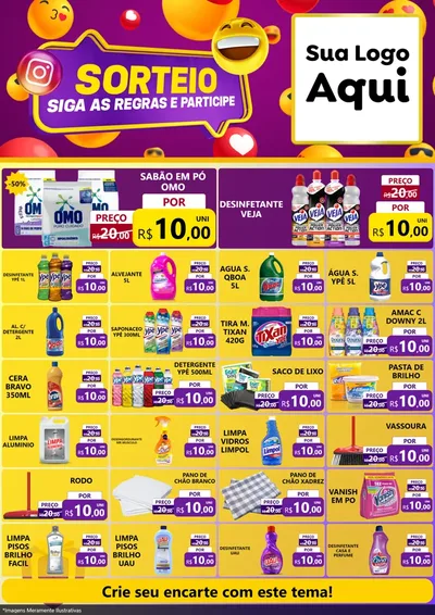 Modelo de Encarte para Encarte A4 Vertical com o tema Sorteio para Produtos de Limpeza
