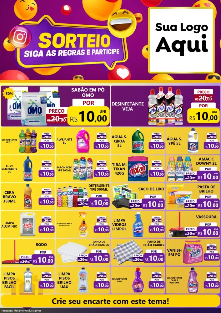 Modelo de Encarte para Encarte A4 Vertical com o tema Sorteio para Produtos de Limpeza