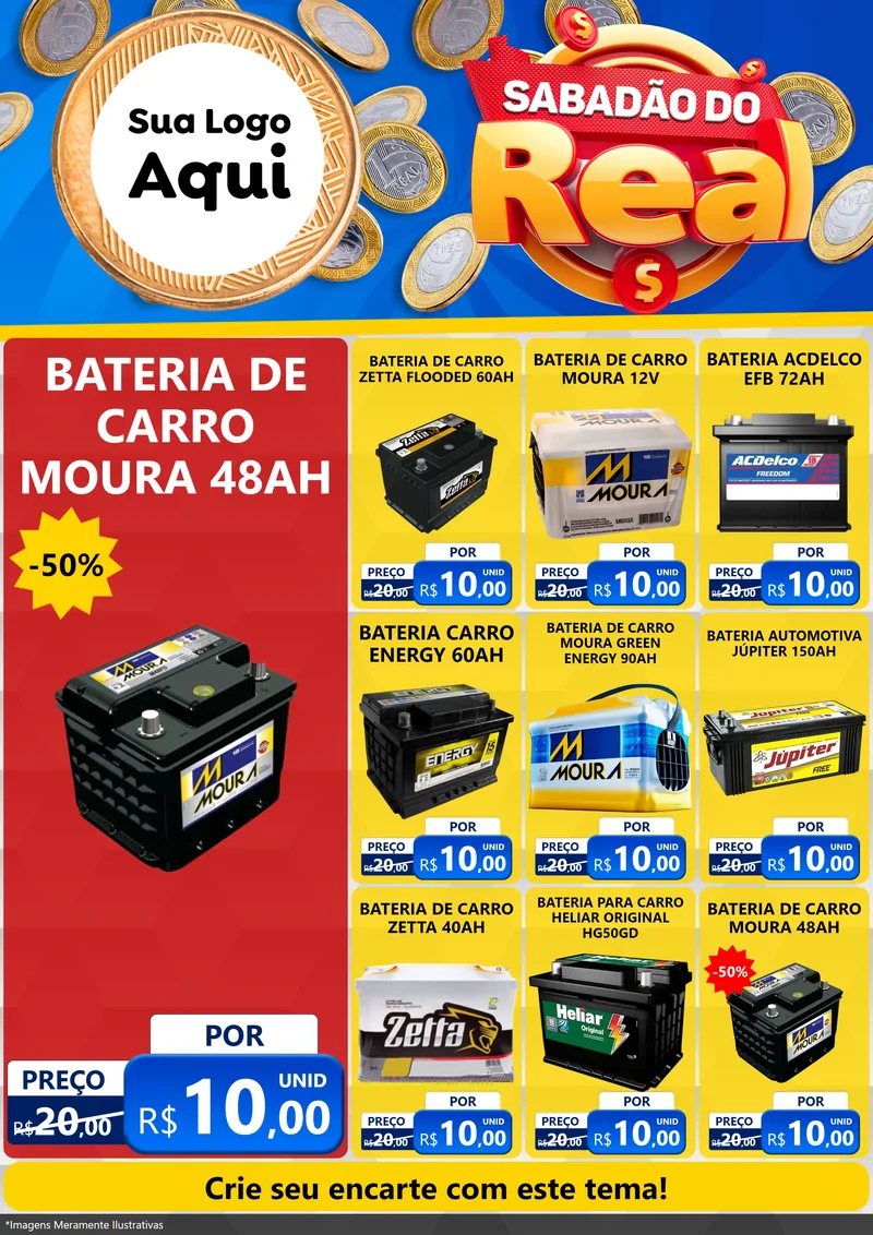 Modelo de Encarte para Encarte A4 Vertical com o tema Sabadão do Real para Baterias Elétricas