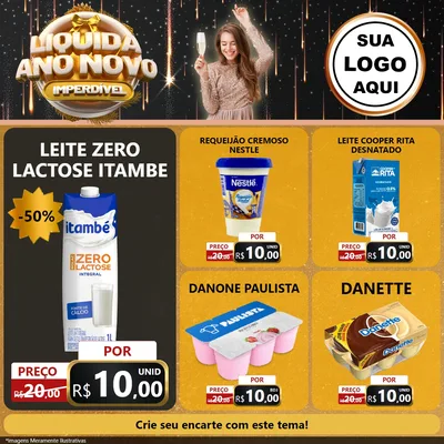 Modelo de Rede Social para Feed Facebook com o tema Liquida Ano Novo Imperdível para Frios e Laticínios