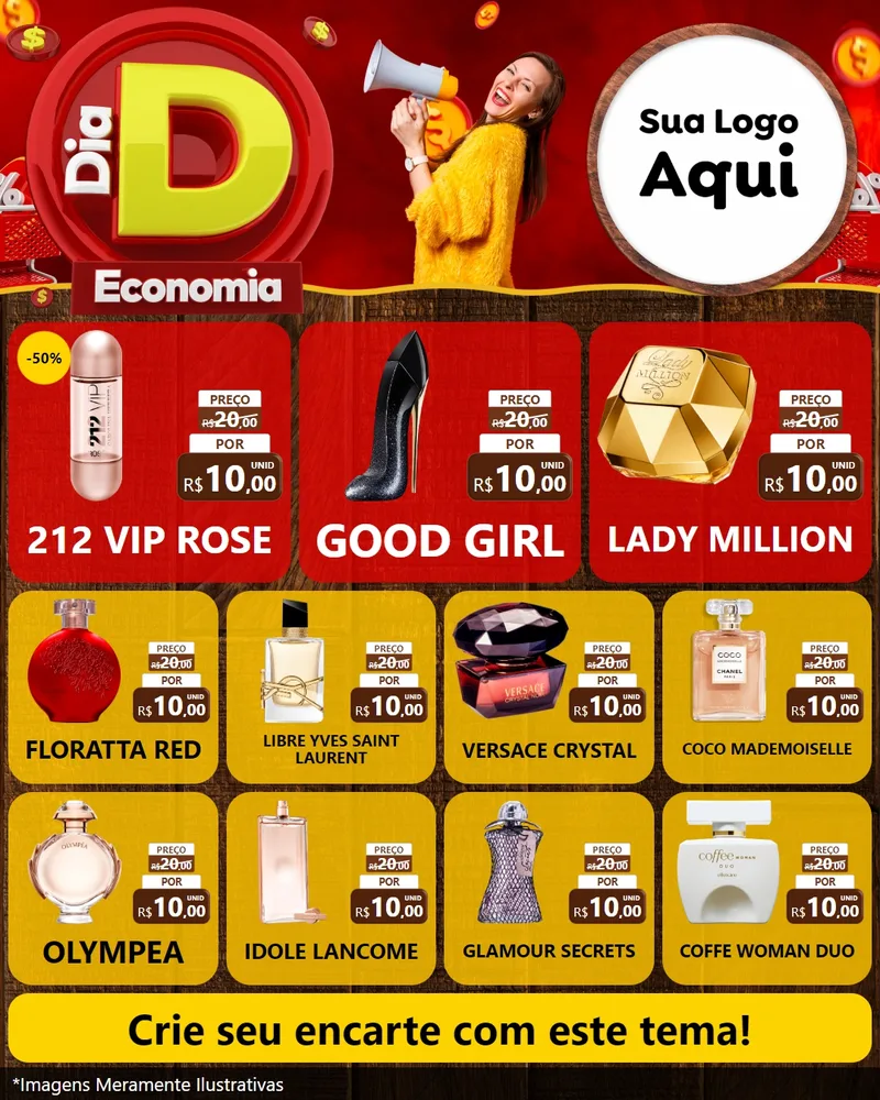 Modelo de Rede Social para Feed Instagram com o tema Dia D Economia para Perfumes
