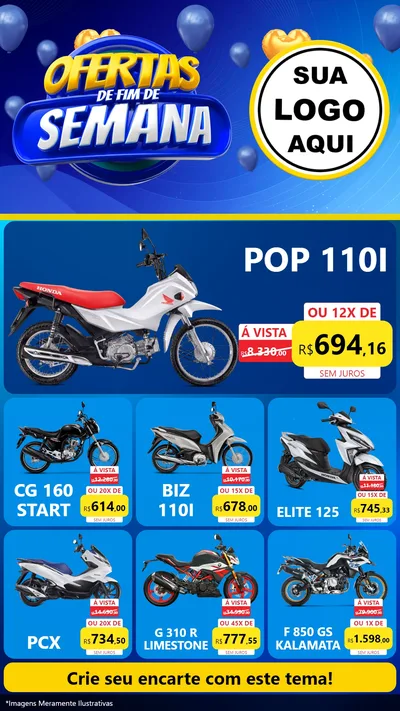 Modelo de Rede Social para Stories com o tema Ofertas de Fim de Semana para Concessionaria de Motos