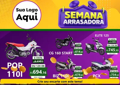 Modelo de Encarte para Encarte A4 Horizontal com o tema Semana Arrasadora para Concessionaria de Motos