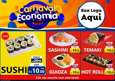 Modelo de Encarte para Encarte A4 Horizontal com o tema Carnaval da Economia para Comida japonesa