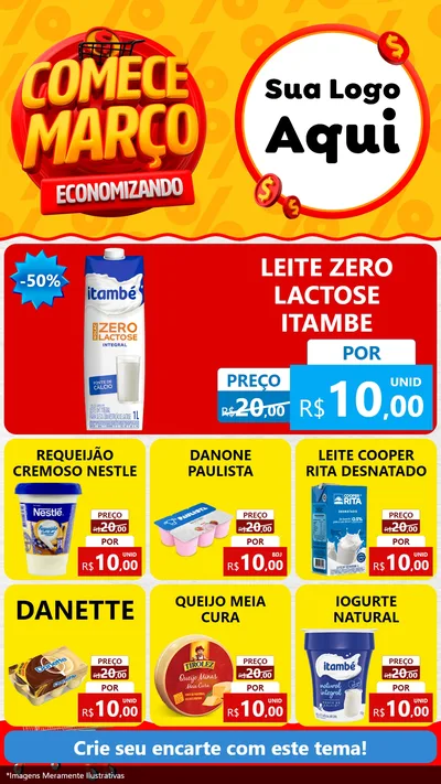 Modelo de Rede Social para Stories com o tema Comece Março Economizando para Frios e Laticínios