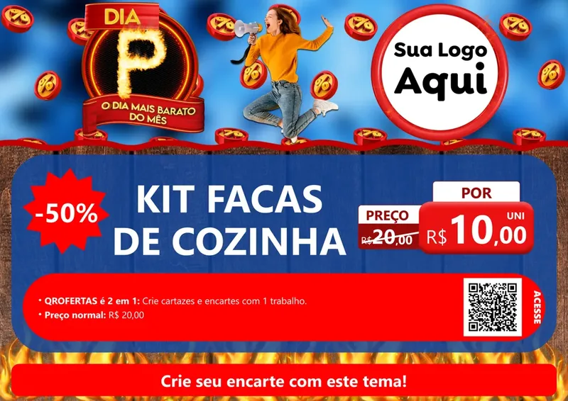 Modelo de Cartaz para Cartaz A4 Horizontal com o tema Dia P - O Dia Mais Barato Do Mês para Utilidades Domésticas