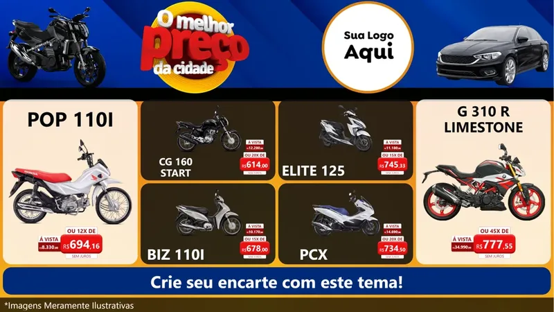 Modelo de TV para TV Horizontal com o tema O Melhor Preço da Cidade - Auto e Motopeças para Concessionaria de Motos