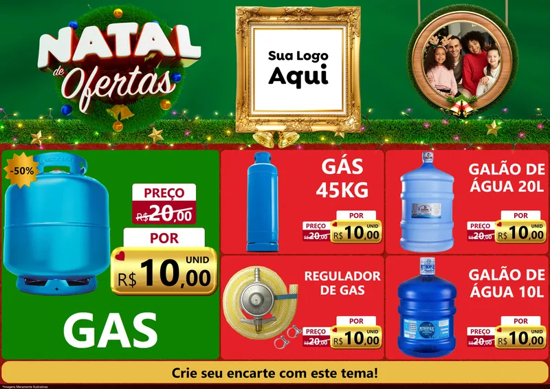 Modelo de Encarte para Encarte A4 Horizontal com o tema Natal de Ofertas para Água e gás