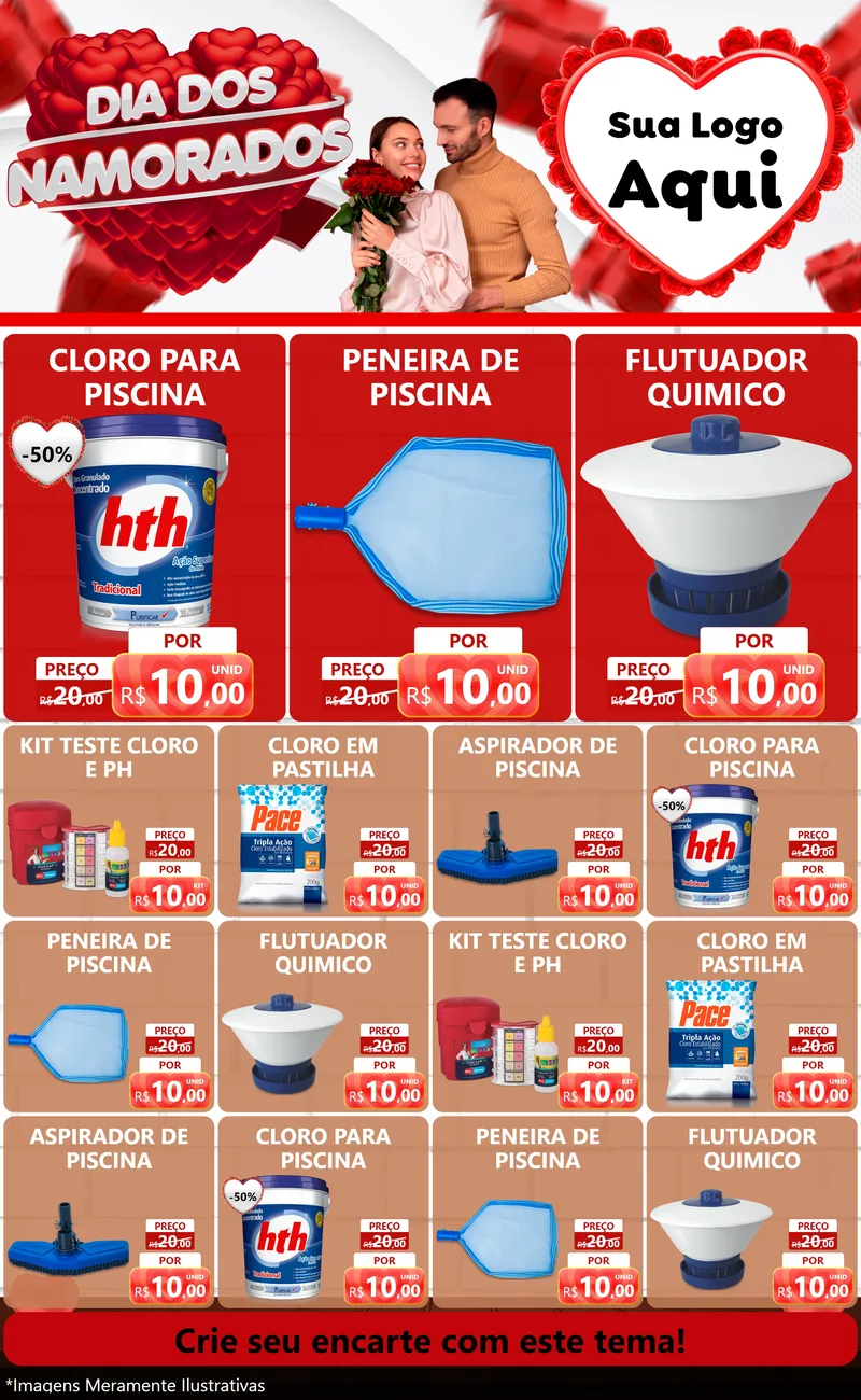 Modelo de Encarte para Encarte Grande com o tema Dia dos Namorados para Produtos para Piscina