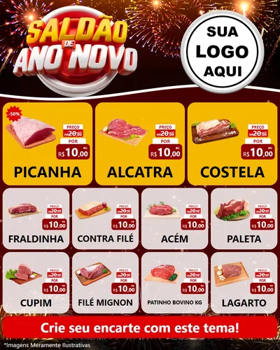 Modelo de Rede Social para Feed Instagram com o tema Saldão de Ano Novo para Açougue