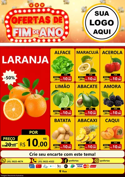 Modelo de Encarte para Encarte A4 Vertical com o tema Ofertas de Fim de Ano para Hortifrúti