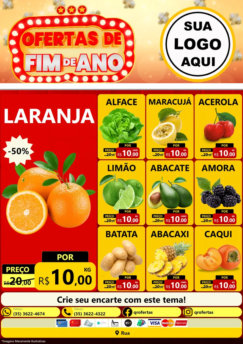 Modelo de Encarte para Encarte A4 Vertical com o tema Ofertas de Fim de Ano para Hortifrúti