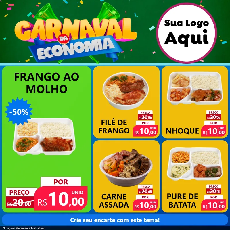 Modelo de Rede Social para Feed Facebook com o tema Carnaval da Economia para Restaurante