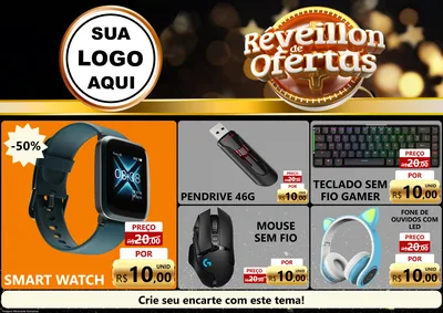 Modelo de Encarte para Encarte A4 Horizontal com o tema Réveillon de Ofertas para Informática