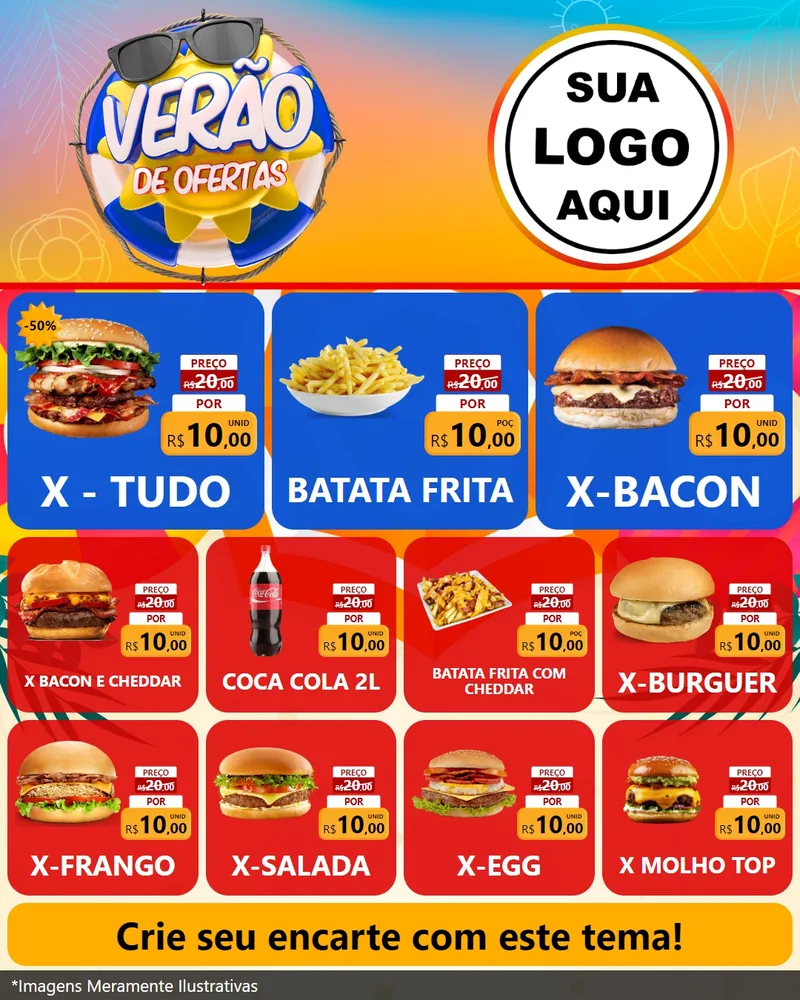 Modelo de Rede Social para Feed Instagram com o tema Verão de Ofertas para Hamburgueria
