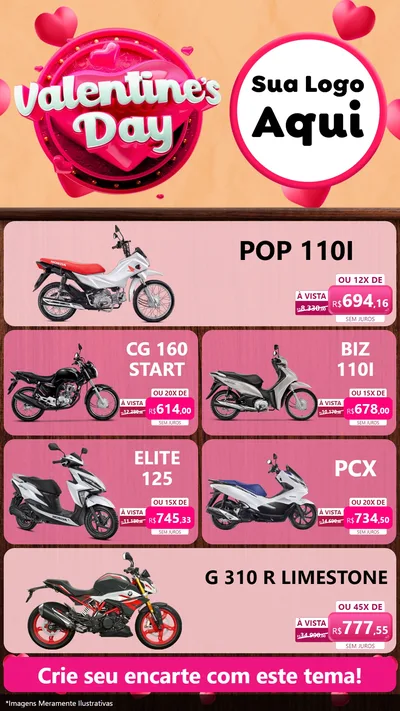 Modelo de TV para TV Vertical com o tema Valentine's Day para Concessionaria de Motos