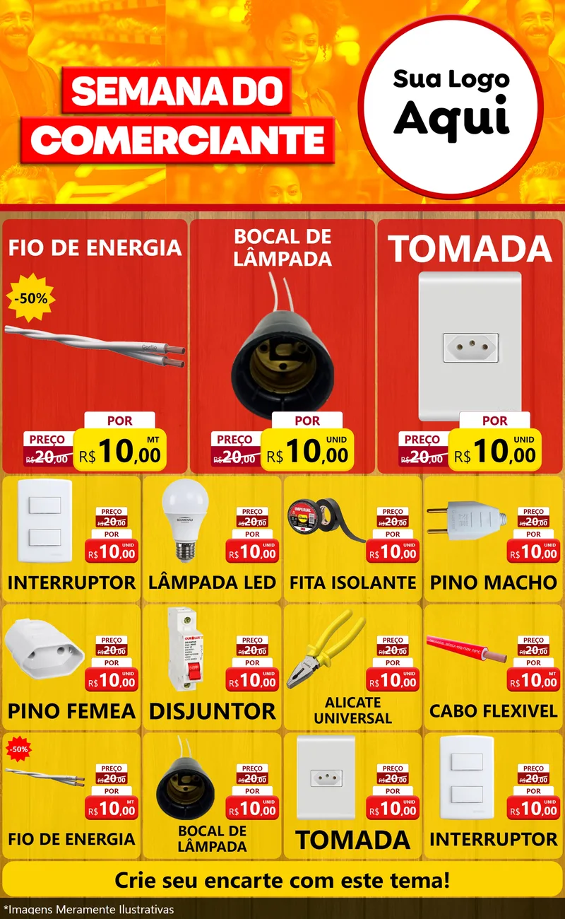 Modelo de Encarte para Encarte Grande com o tema Semana do Comerciante para Materiais Elétricos