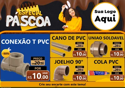 Modelo de Encarte para Encarte A4 Horizontal com o tema Especial Páscoa para Tubos e conexões