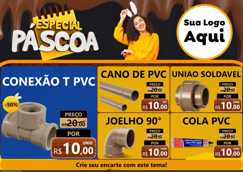 Modelo de Encarte para Encarte A4 Horizontal com o tema Especial Páscoa para Tubos e conexões