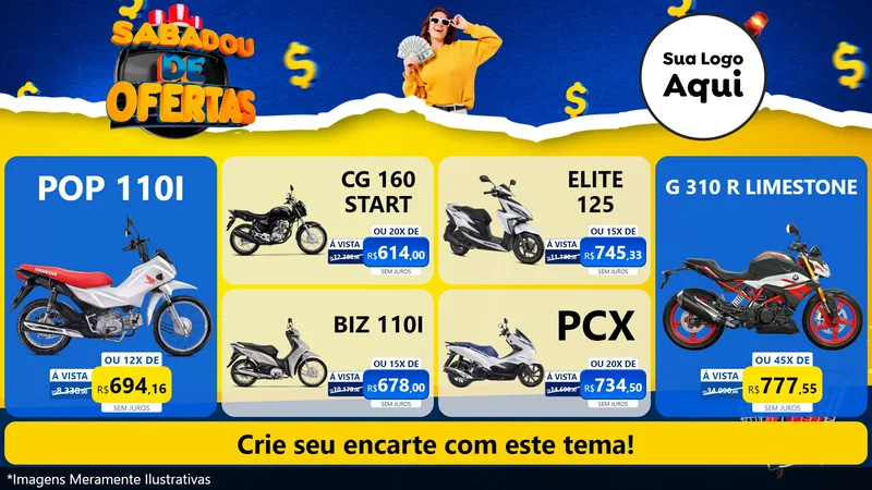 Modelo de TV para TV Horizontal com o tema Sabadou de Ofertas para Concessionaria de Motos